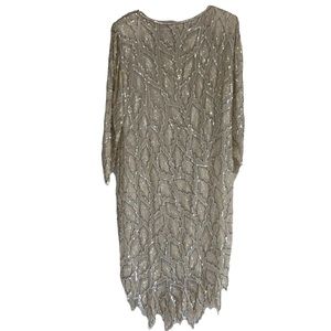 Vintage 1980s White Beaded Cocktail Dress Size Large